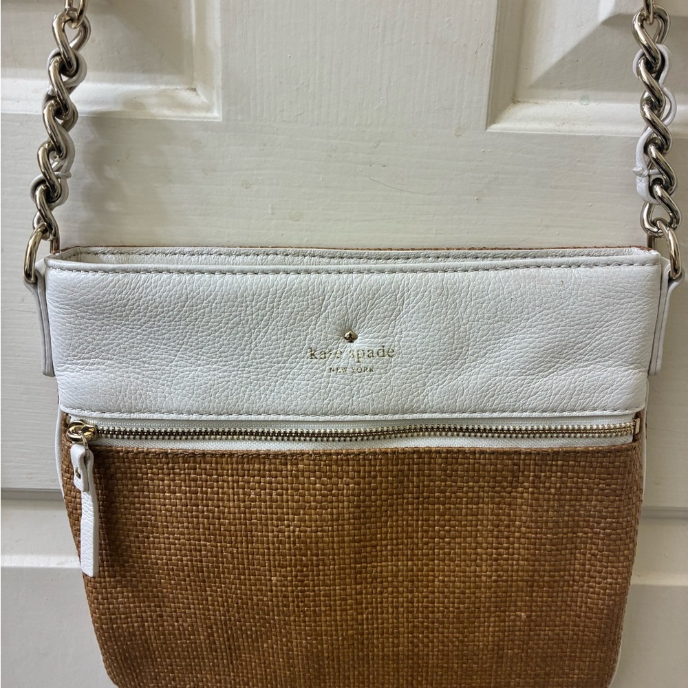 Kate Spade Leila straw triple gusset crossbody bag